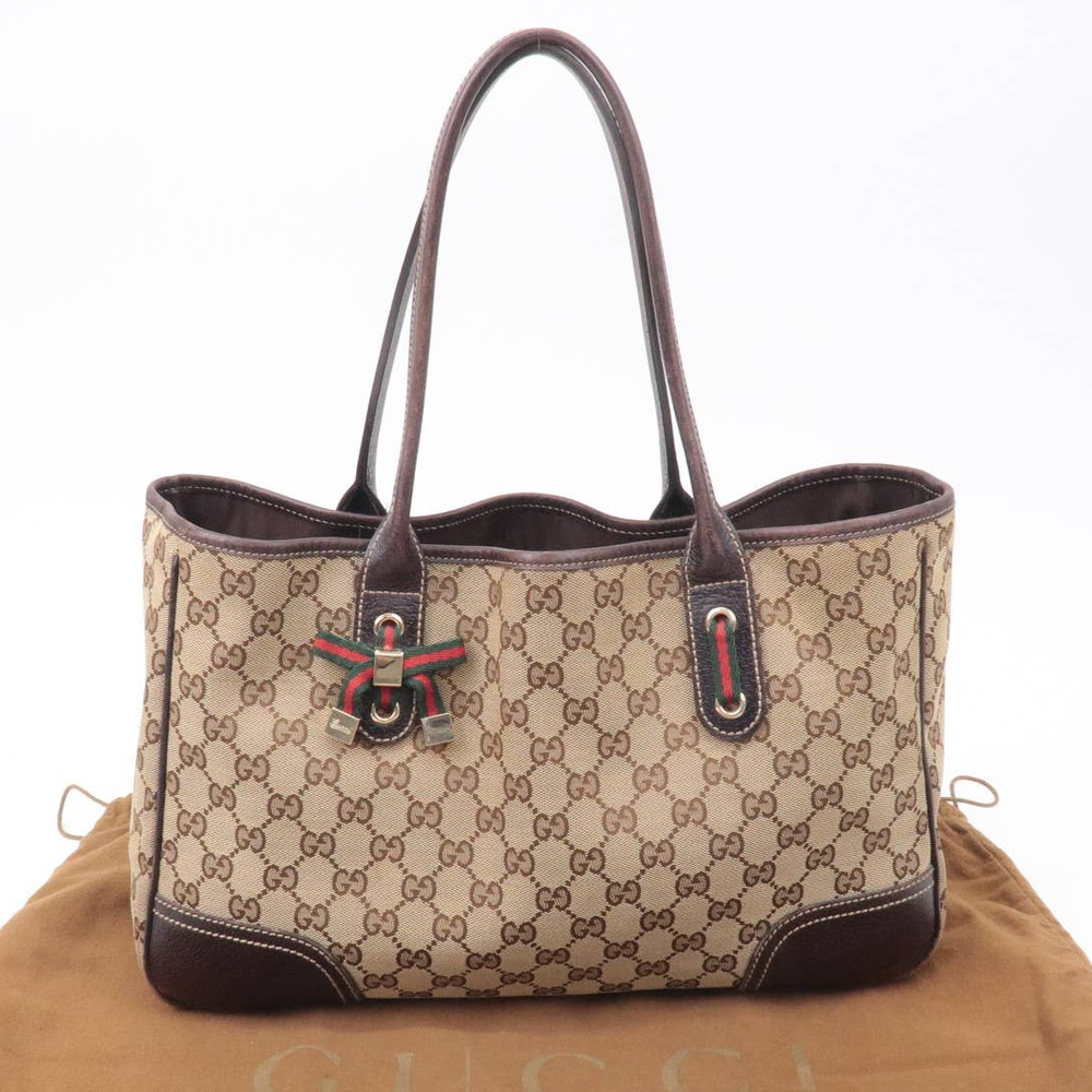 💎✨BEAUTIFUL✨💎 Authentic GUCCI Princy Sherry GG Canvas Leather Tote Bag